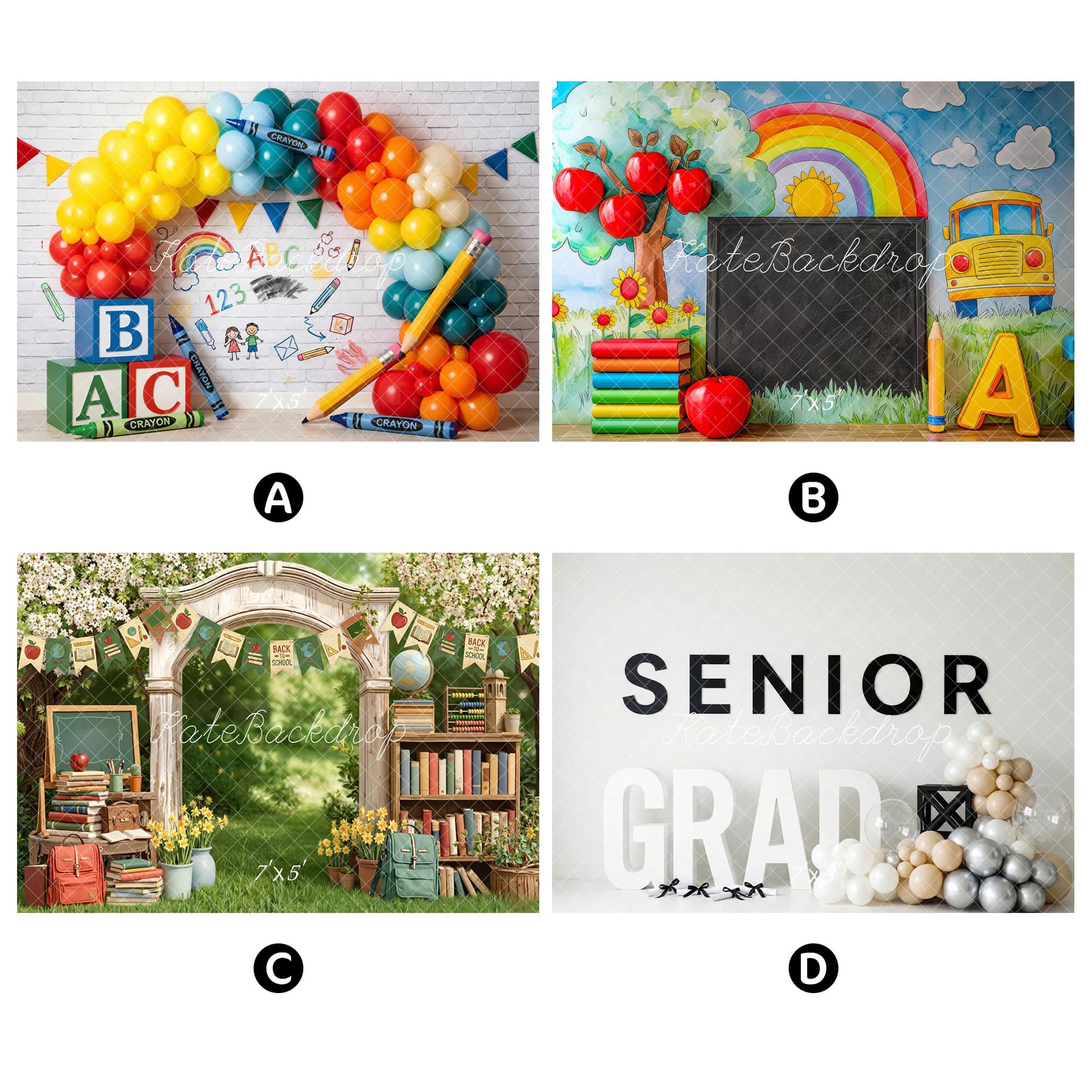 Kate Back to School & Graduation Combination Printed Backdrops for Photography( 4 Backdrops in Total)