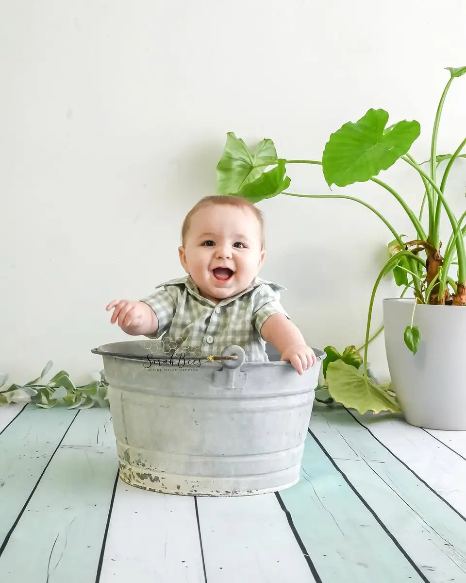 Kate Mint White Wooden Plank Rubber Floor Mat Designed by Mini MakeBelieve