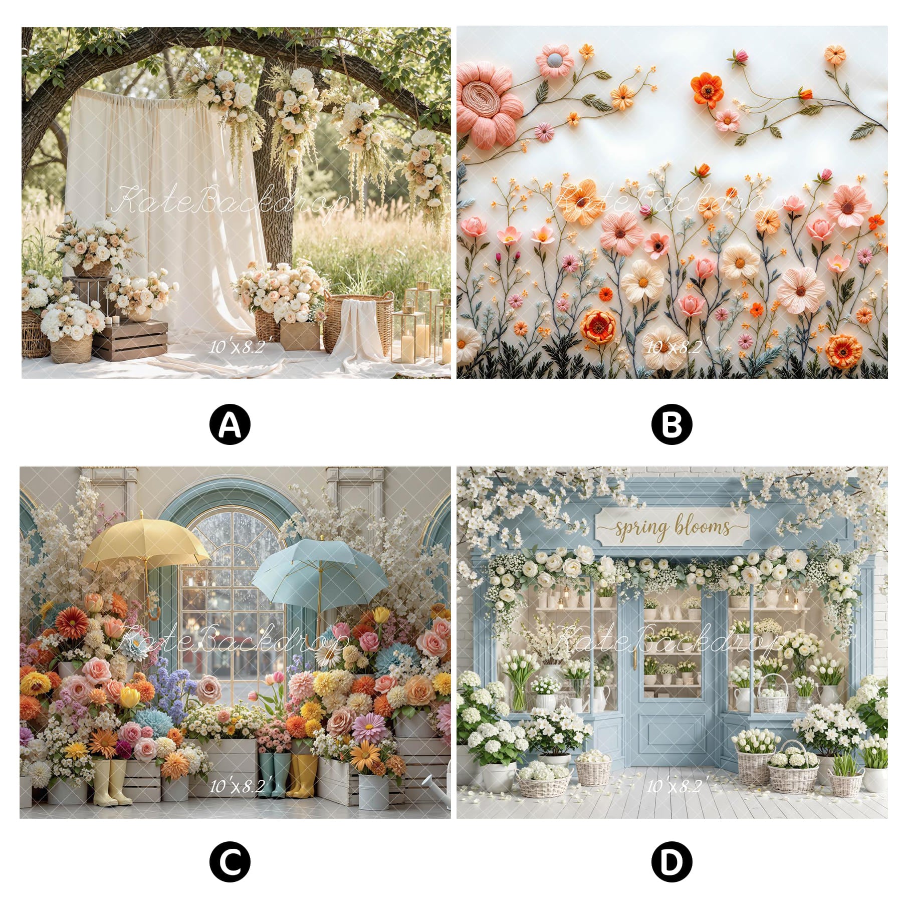 Kate Spring Combination Printed Backdrops for Photography( 4 Backdrops in Total)