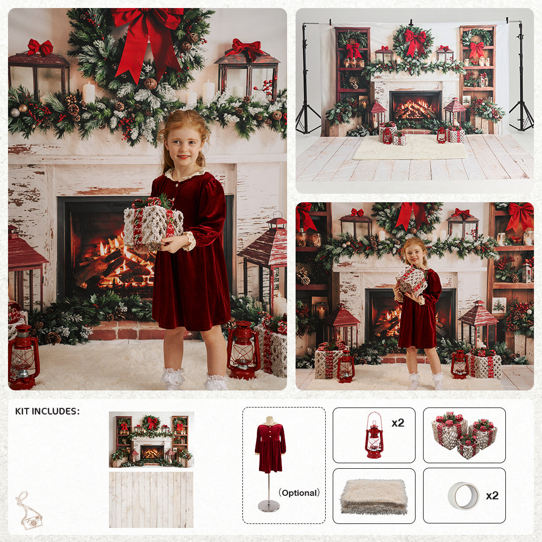 Kate Christmas Wreath Fireplace Photo Kit Photography Backdrops&Props Themed Bundle