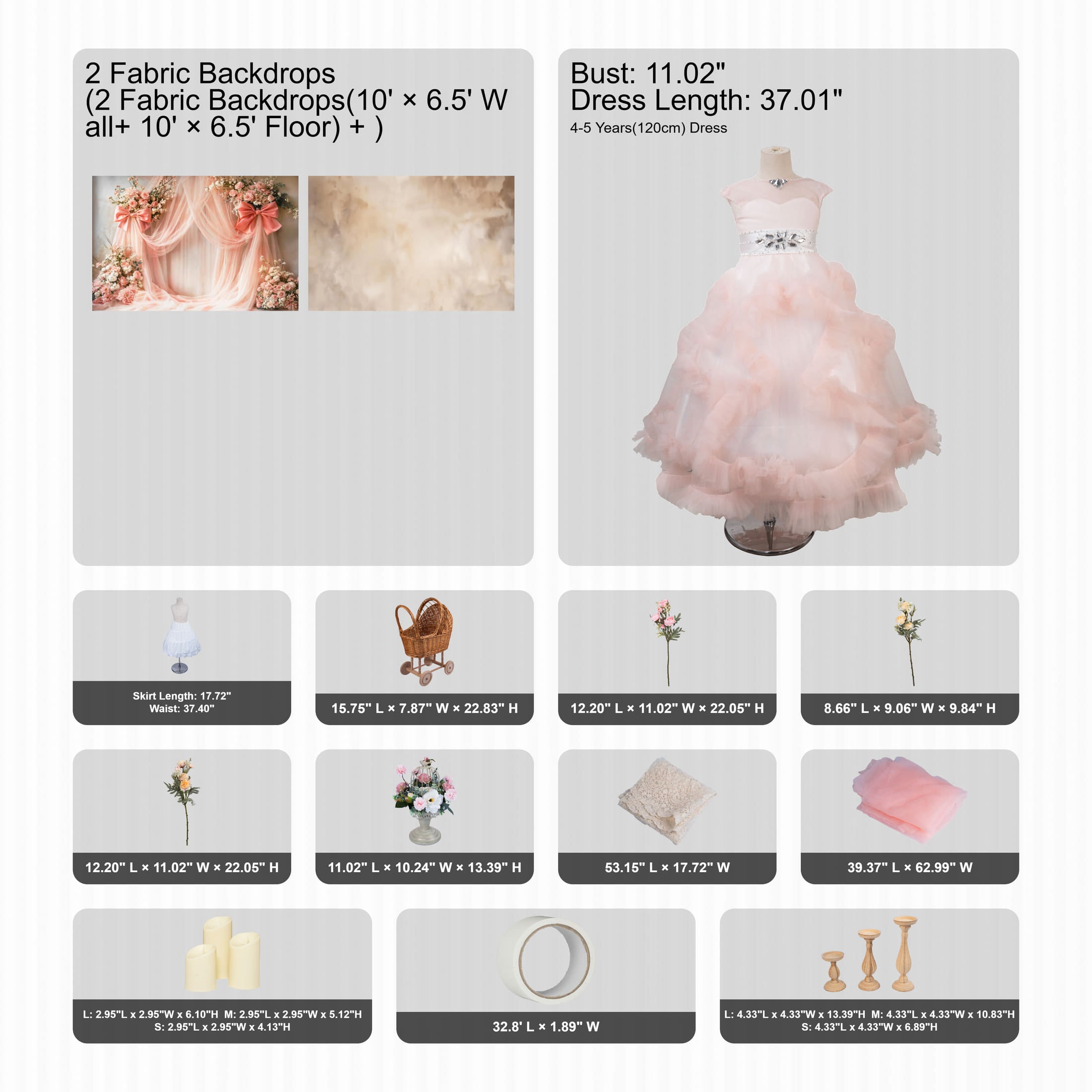 (Pre-sale 15days)Kate Mother's Day Floral Bow Photo Kit Photography Backdrops&Props Themed Bundle(US ONLY)