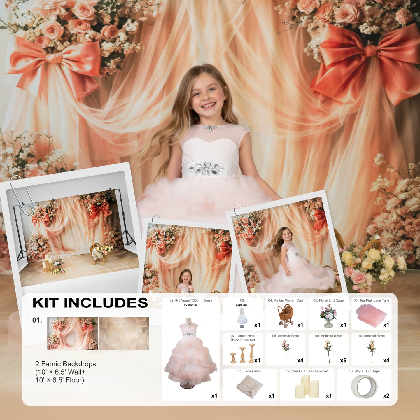(Pre-sale 15days)Kate Mother's Day Floral Bow Photo Kit Photography Backdrops&Props Themed Bundle(US ONLY)