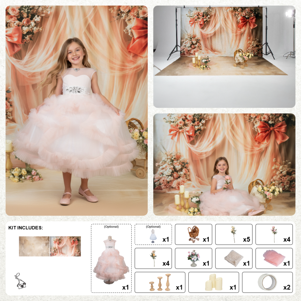 (Pre-sale 15days)Kate Mother's Day Floral Bow Photo Kit Photography Backdrops&Props Themed Bundle(US ONLY)
