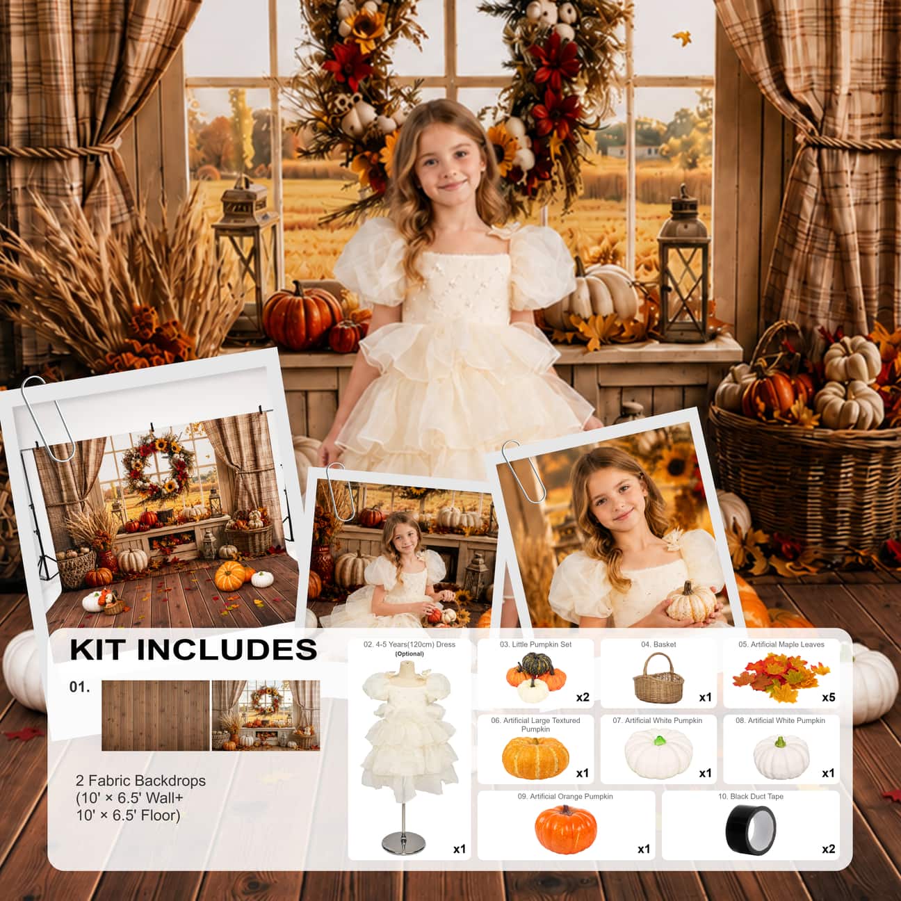 Kate Fall Window Wreath Pumpkin Photo Kit Photography Backdrops&Props Themed Bundle(US ONLY)