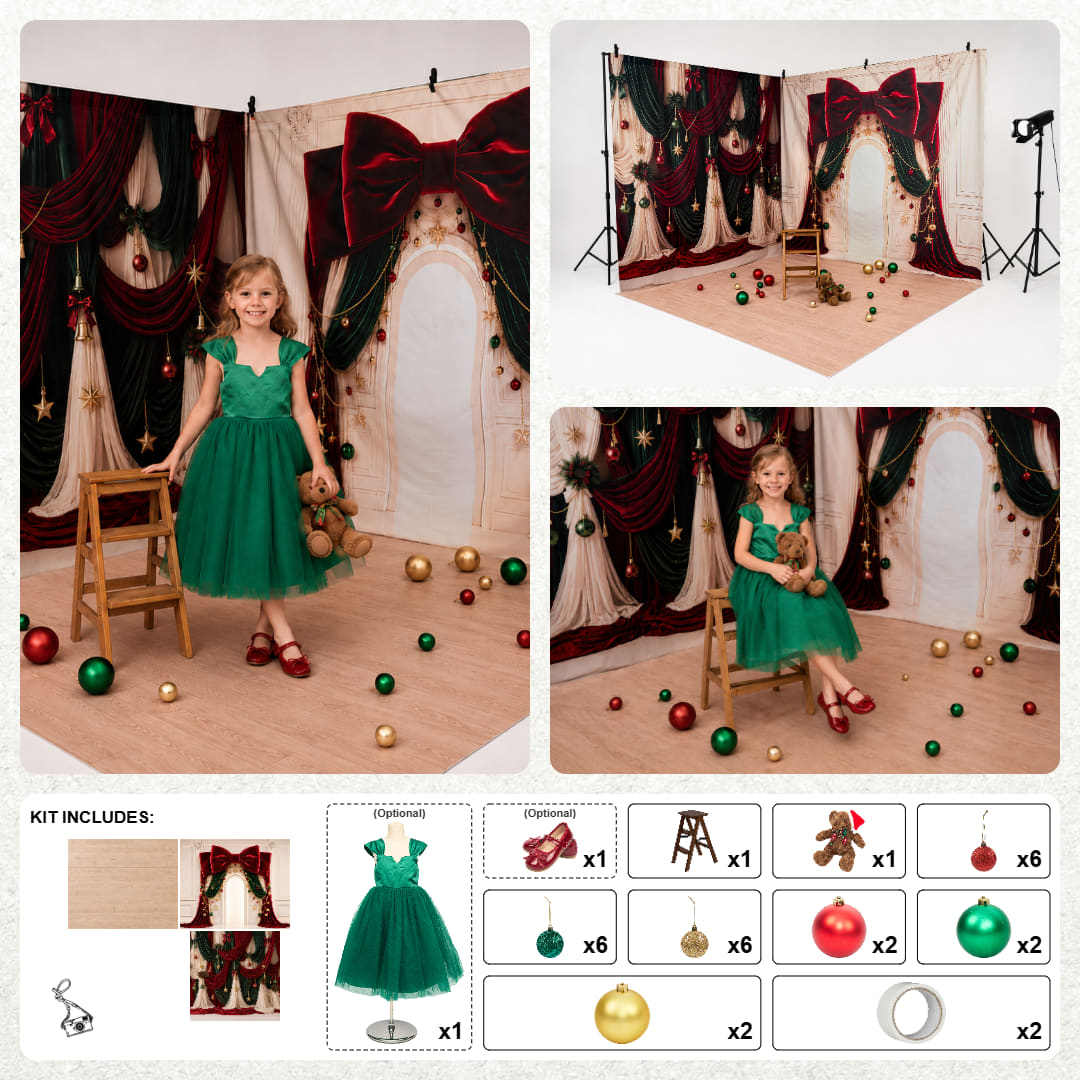 Kate Christmas Bow Archway Draping Photo Kit Photography Backdrops&Props Themed Bundle(US ONLY)