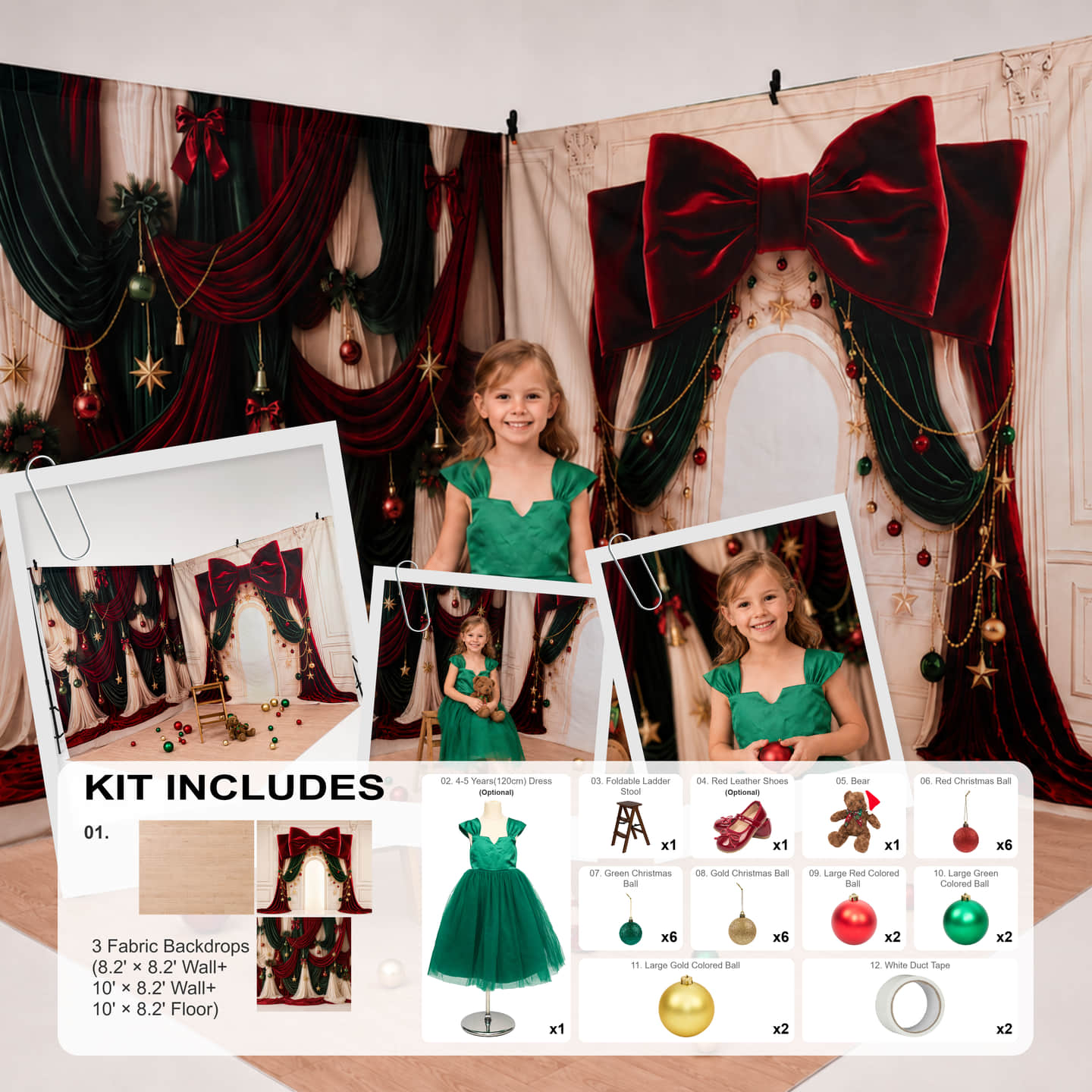 Kate Christmas Bow Archway Draping Photo Kit Photography Backdrops&Props Themed Bundle(US ONLY)