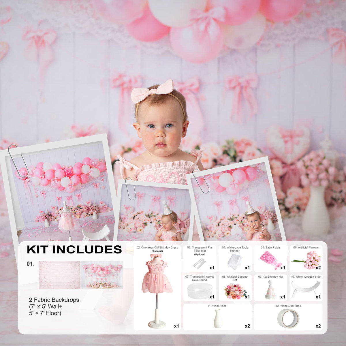 Kate Pink Balloon Flower Cakesmash Photo Kit Photography Backdrops&Props Themed Bundle(US ONLY)