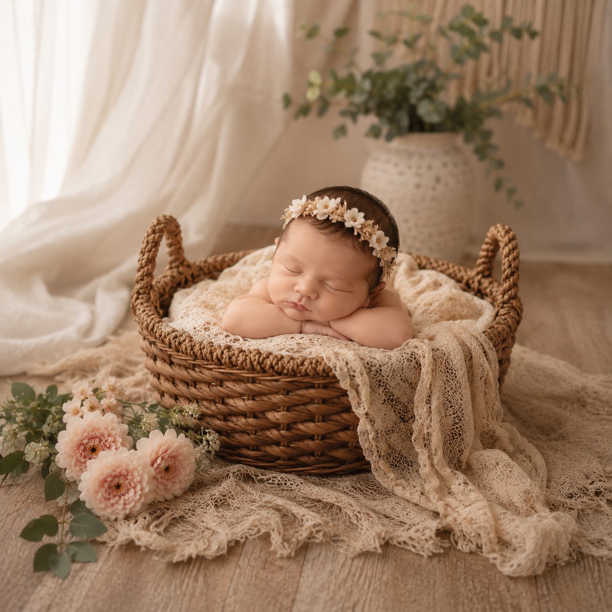 Cesto intrecciato per bambini per accessori fotografici per neonati