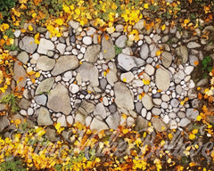 Kate Fall Yellow Leaves and Cobblestone Rubber Floor Mat designed by Mini MakeBelieve