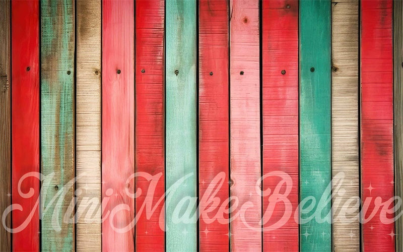 Rode en groene verweerde kerst verticale houten rubberen vloermat van ontworpen door Mini MakeBelieve.