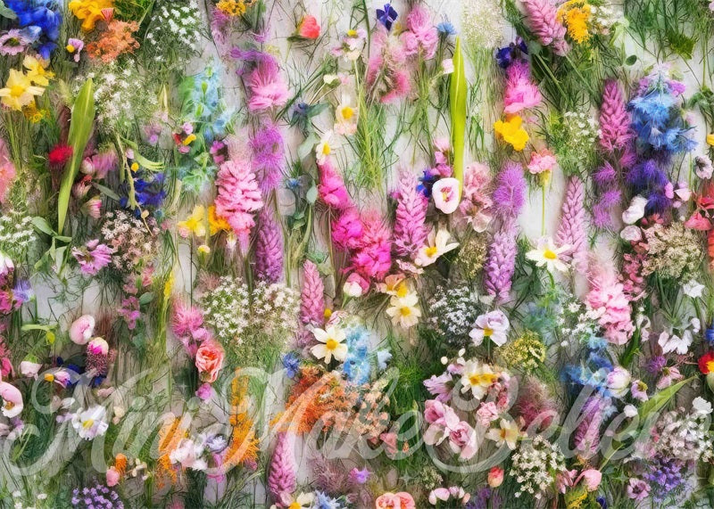 Kate Summer Colorful Flowers Grass Rubber Floor Mat designed by Mini MakeBelieve