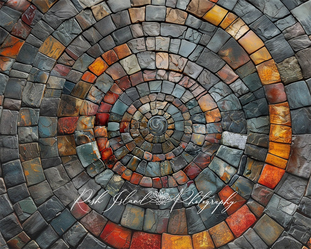 Kate Circular Colorful Stone Ground Rubber Floor Mat Designed by Laura Bybee