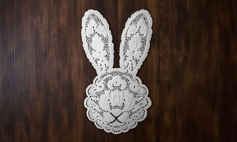 Kate Easter Bunny Lace Wood Rubber Floor Mat Designed by Mini MakeBelieve