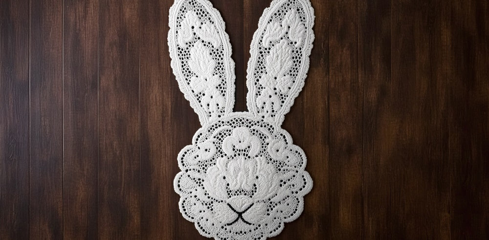 Kate Easter Bunny Lace Wood Rubber Floor Mat Designed by Mini MakeBelieve
