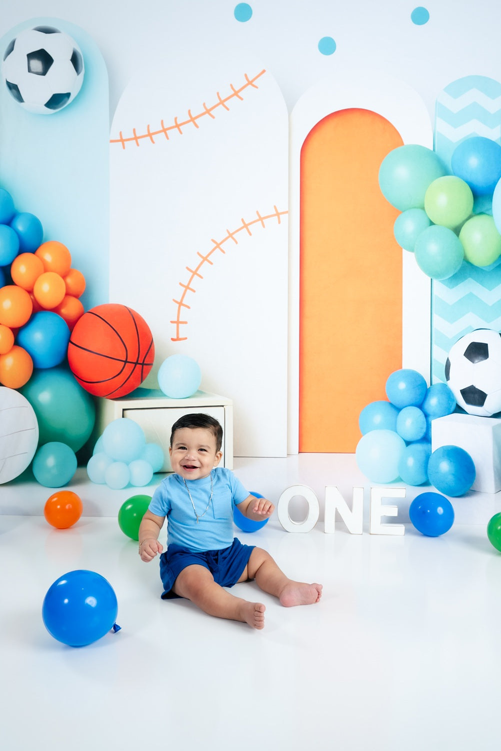 Kate Cake Smash Sports Balloon Arch Printed Backdrop Designed by Patty Roberts