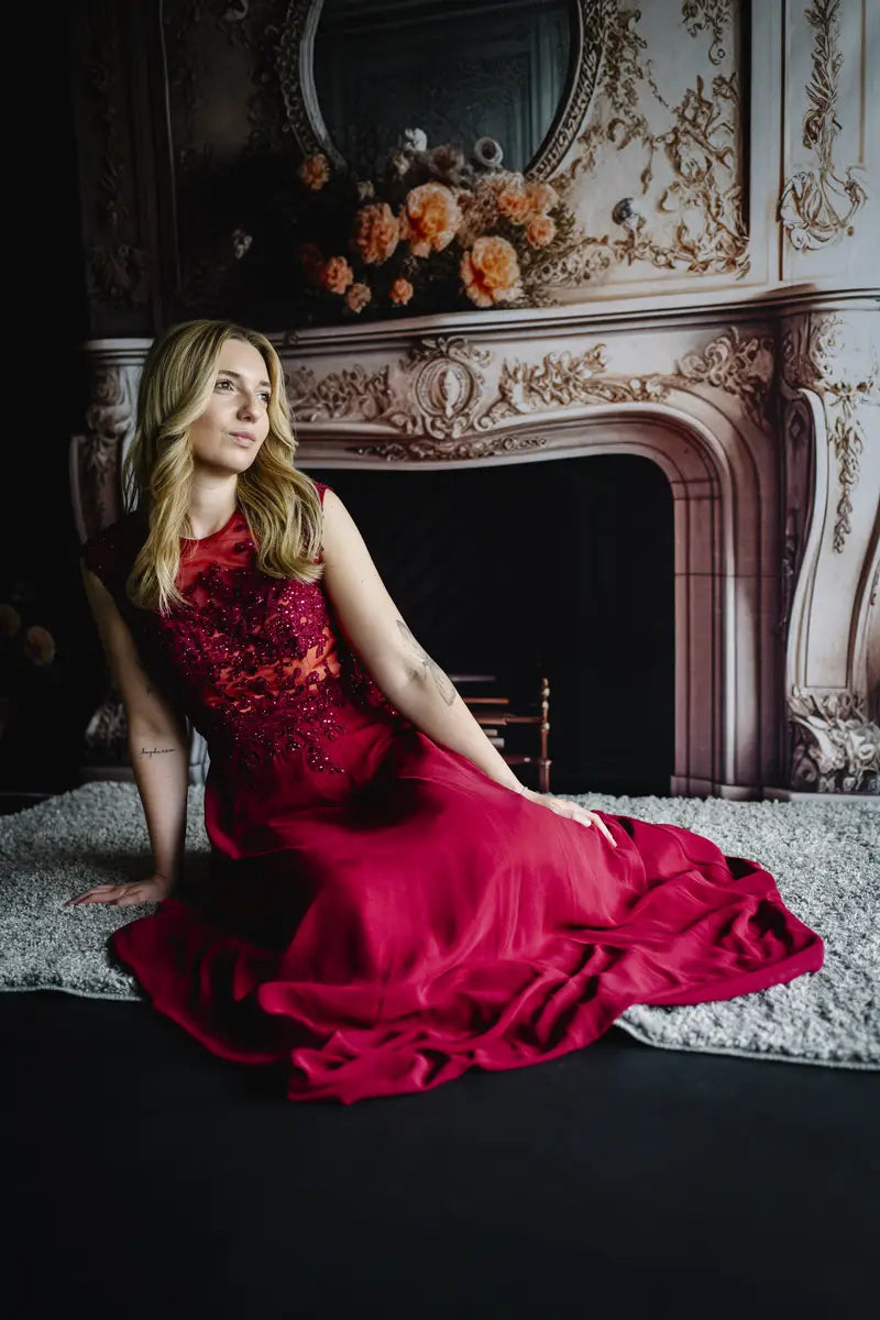Kate Victorian Fireplace with Flowers Boudoir Backdrop Designed by Mandy Ringe Photography