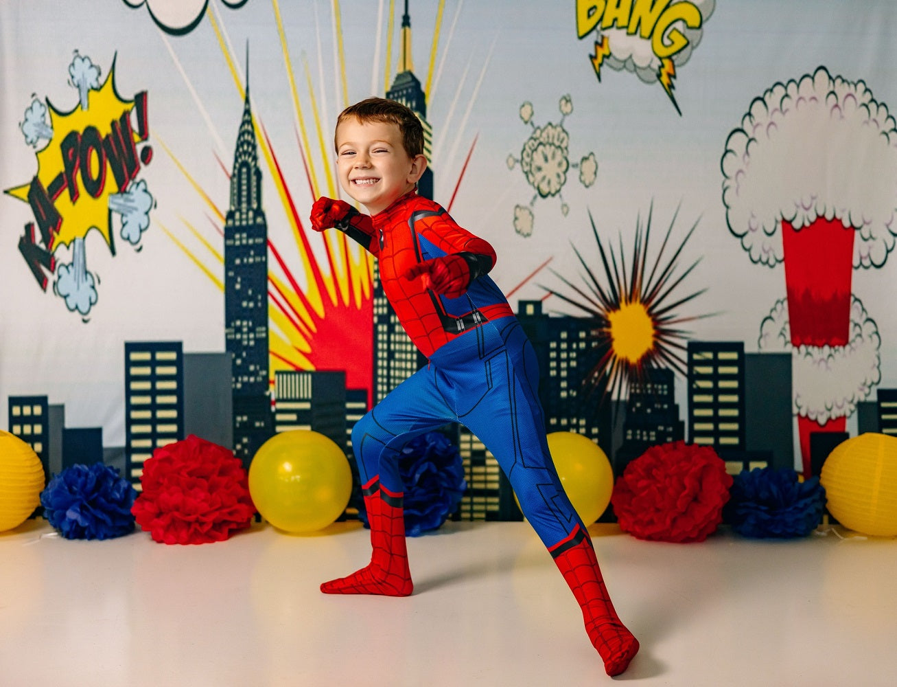 Pow Sfondi fotografici per bambini supereroi in città