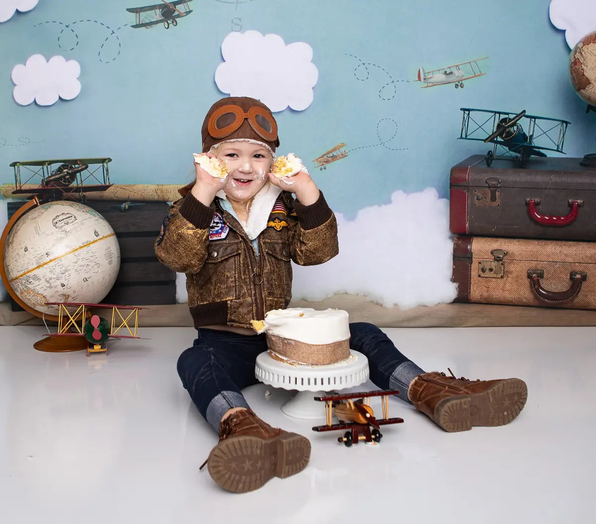 Kate Come Fly with Me Cloud Back to School Children Backdrop for Photography Designed by Erin Larkins - Kate Backdrop