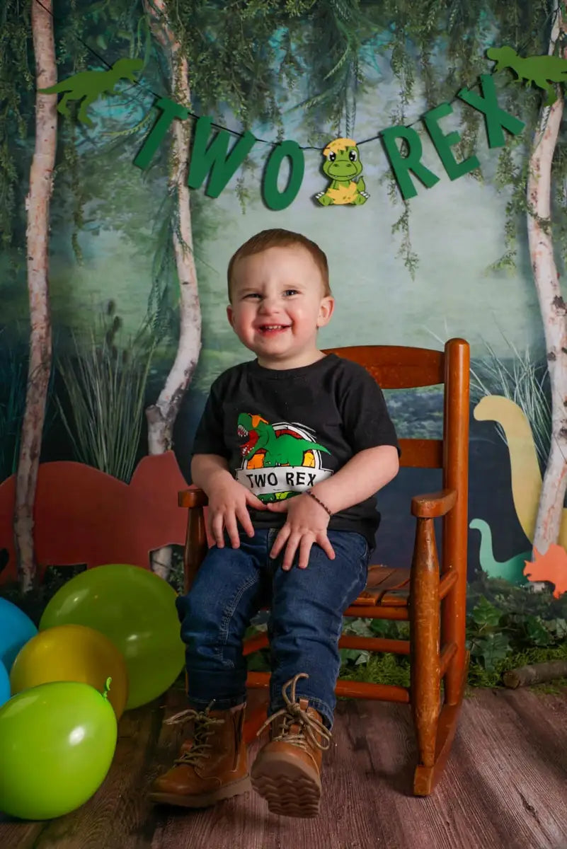 Kate Rainforest Trunk Wonderland with Dinosaur Backdrop