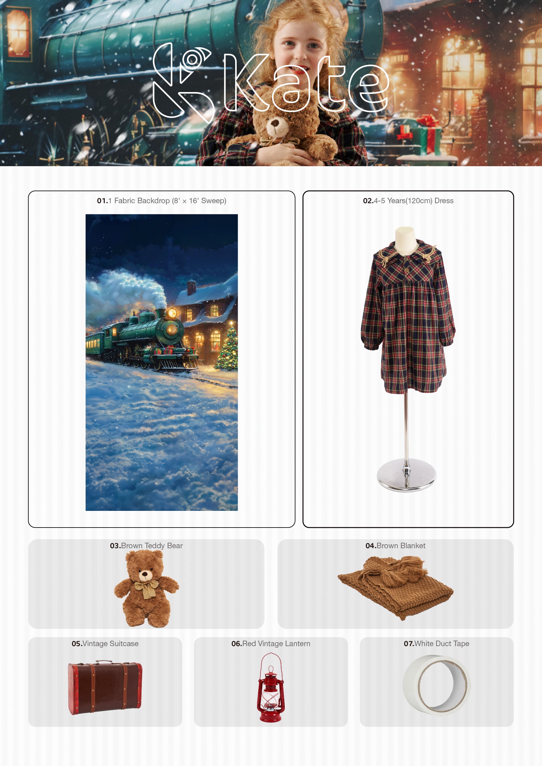 Kate Christmas Eve Train Station Photo Kit Photography Backdrops&Props Themed Bundle