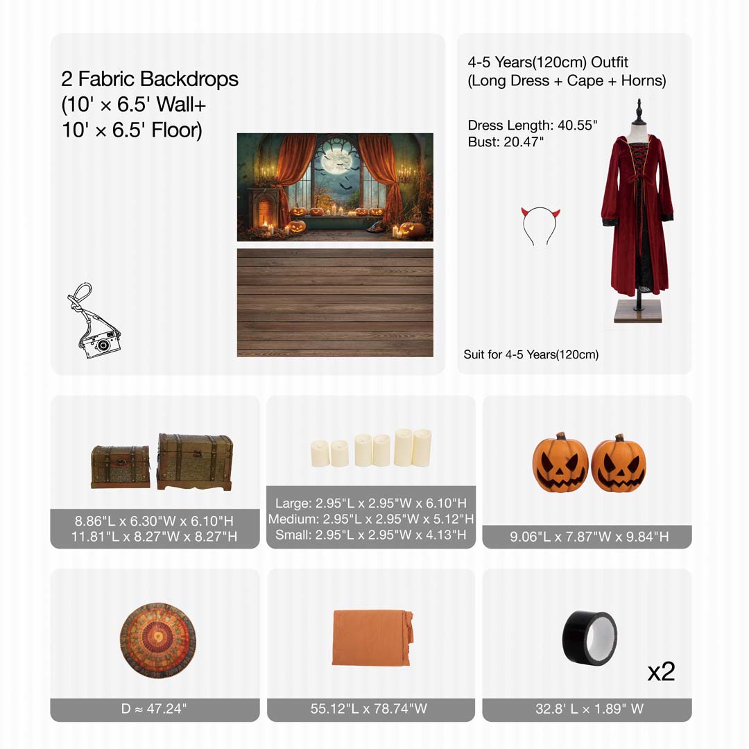 Kate Halloween Fireplace Window Photo Kit Photography Backdrops&Props Themed Bundle