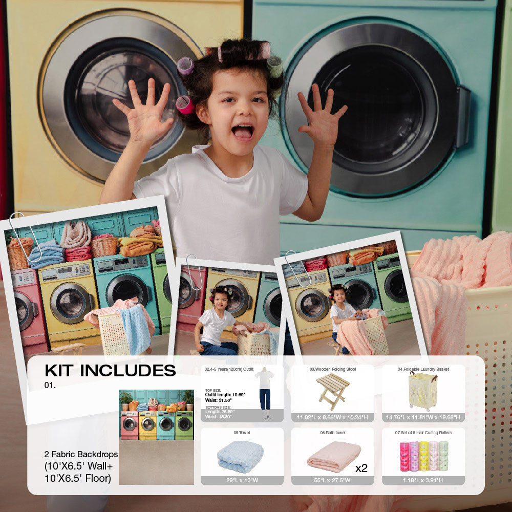 Kate Laundry Day Colorful Washing Machine Spring Photo Kit Photography Backdrops&Props Themed Bundle