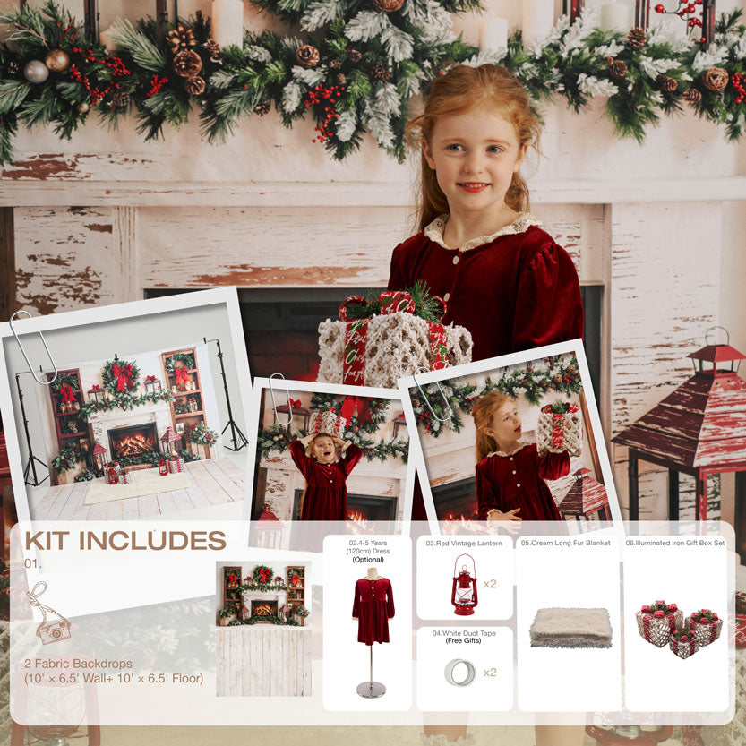 Kate Christmas Wreath Fireplace Photo Kit Photography Backdrops&Props Themed Bundle