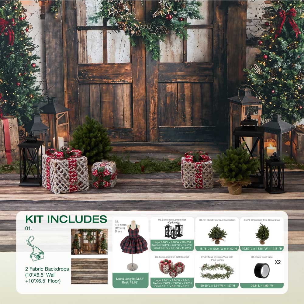RTS Kate Winter Christmas Tree Lantern Wooden Door Photo Kit Photography Backdrops&Props Themed Bundle