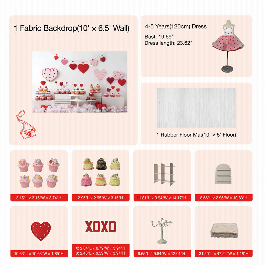 Kate Valentine's Day Pink Heart Cake Shop Photo Kit Photography Backdrops&Props Themed Bundle