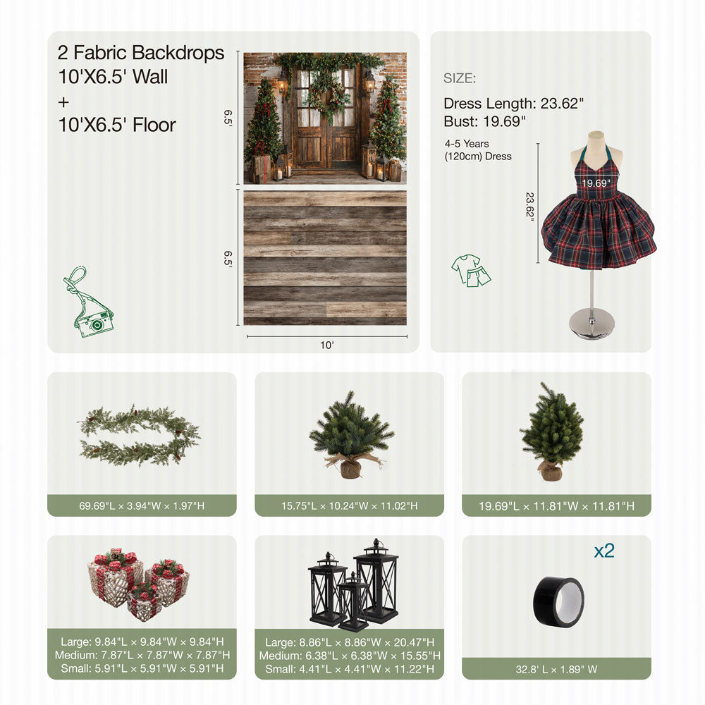 RTS Kate Winter Christmas Tree Lantern Wooden Door Photo Kit Photography Backdrops&Props Themed Bundle