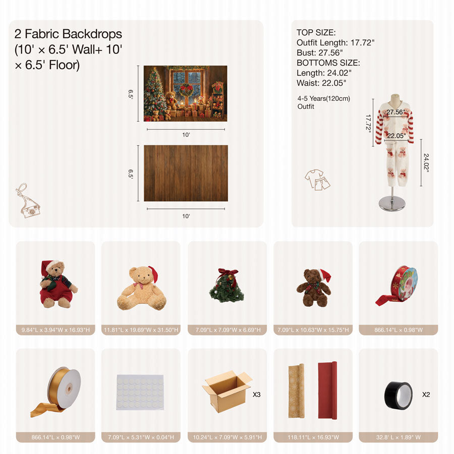 Kate Christmas Bedroom Bear Photo Kit Photography Backdrops&Props Themed Bundle