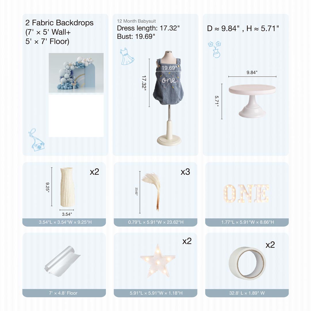 RTS Kate Blue Boho Cake Smash Photo Kit Photography Backdrops&Props Themed Bundle