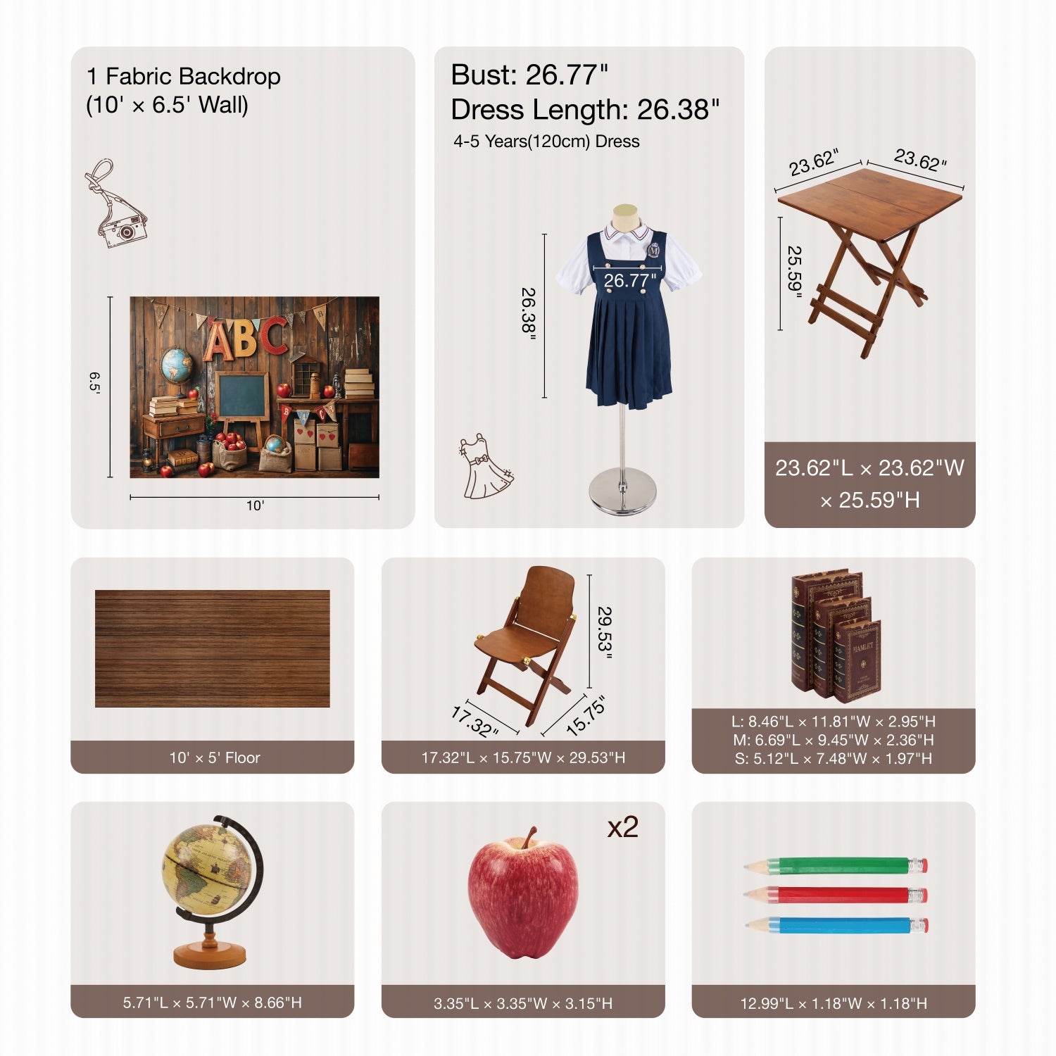 Kate Back to School Classroom ABC Globe Blackboard Photo Kit Photography Backdrops&Props Themed Bundle