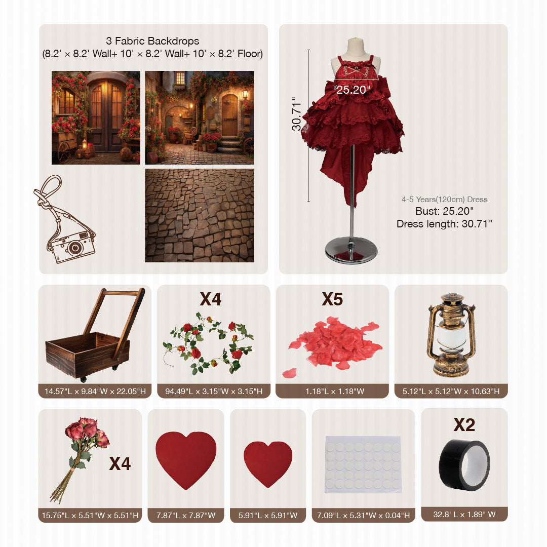 Kate Valentine's Day Outdoor Street Photo Kit Photography Backdrops&Props Themed Bundle