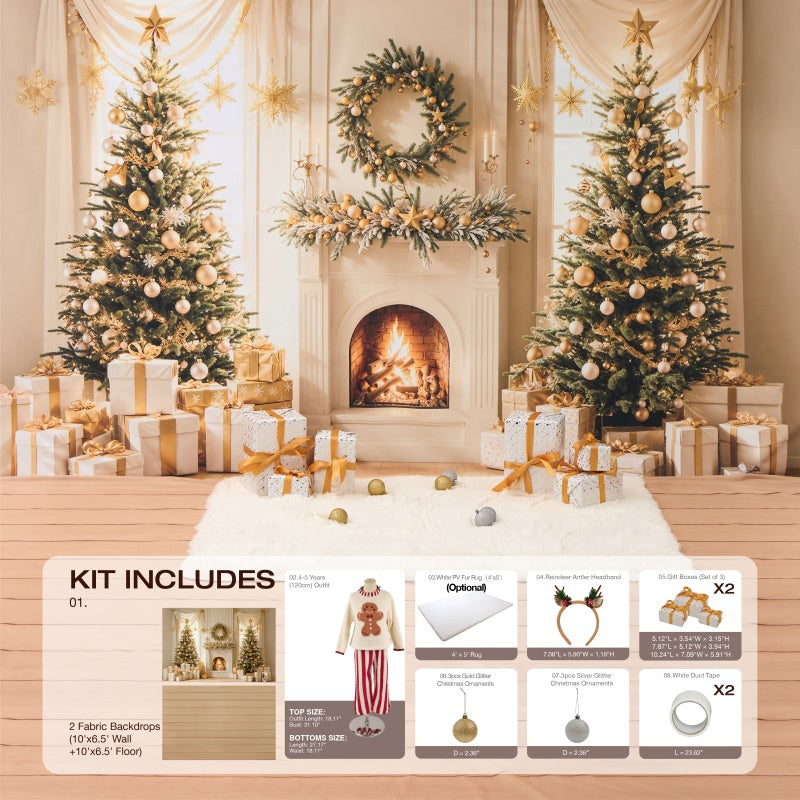 Kate Winter Christmas Tree Gifts Fireplace Photo Kit Photography Backdrops&Props Themed Bundle