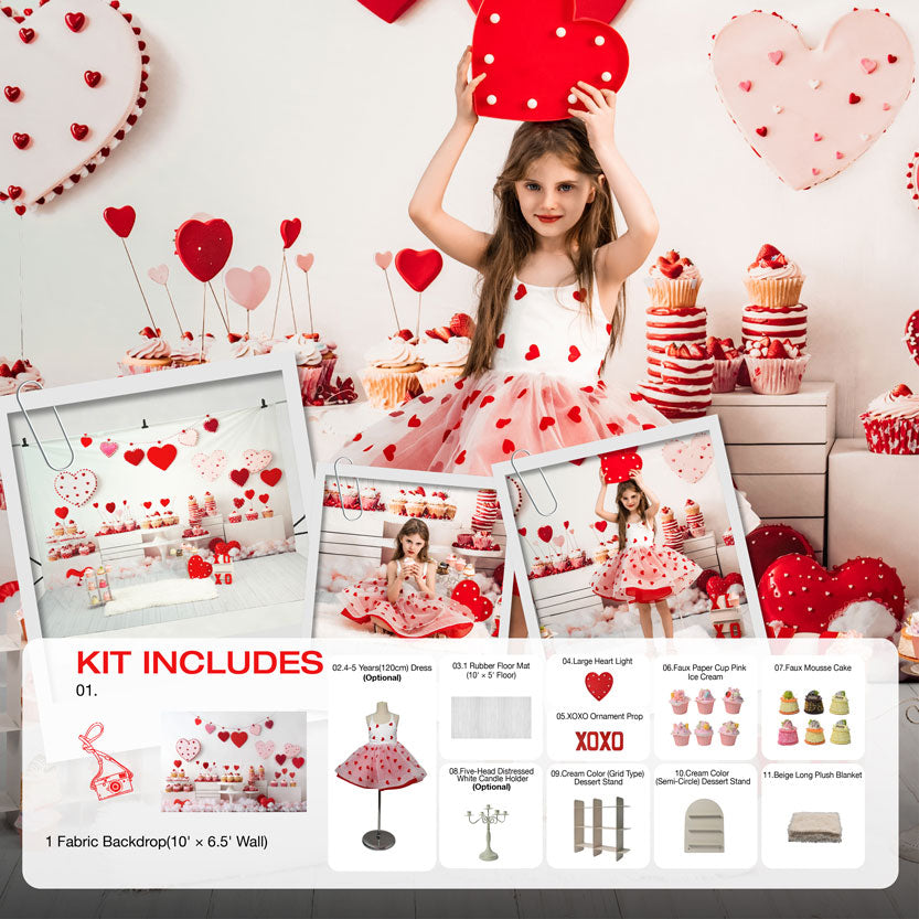 Kate Valentine's Day Pink Heart Cake Shop Photo Kit Photography Backdrops&Props Themed Bundle