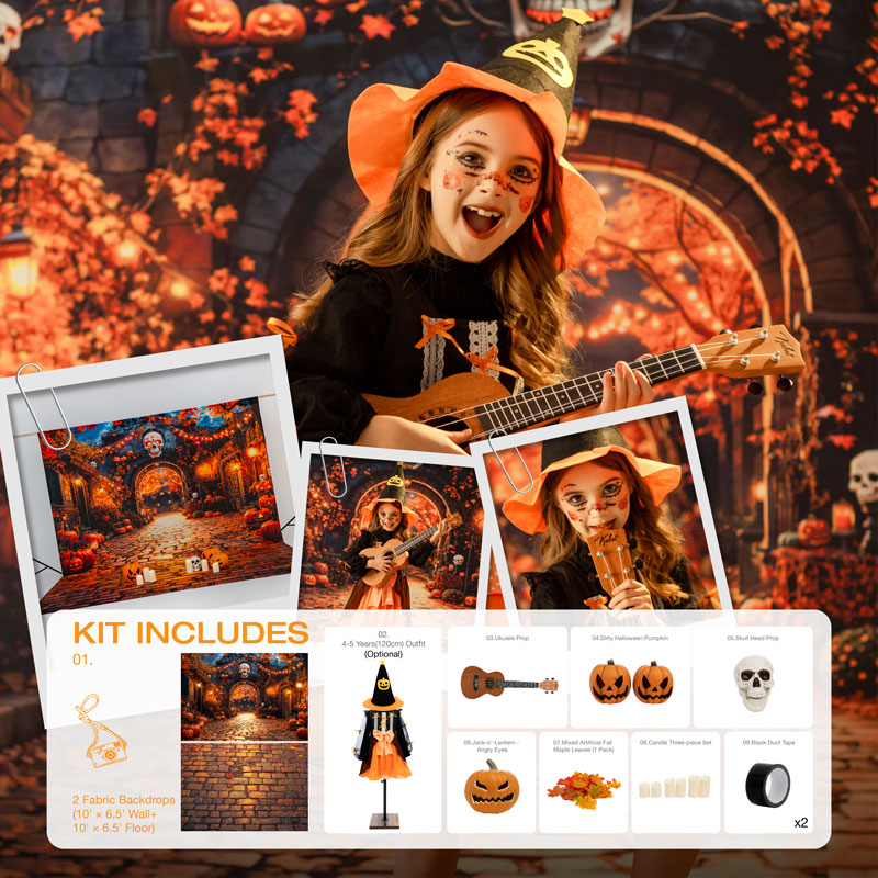 RTS Kate Halloween Street Photo Kit Photography Backdrops&Props Themed Bundle