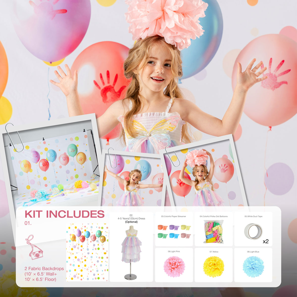 RTS Kate Cake Smash Birthday Colorful Balloon Photo Kit Photography Backdrops&Props Themed Bundle