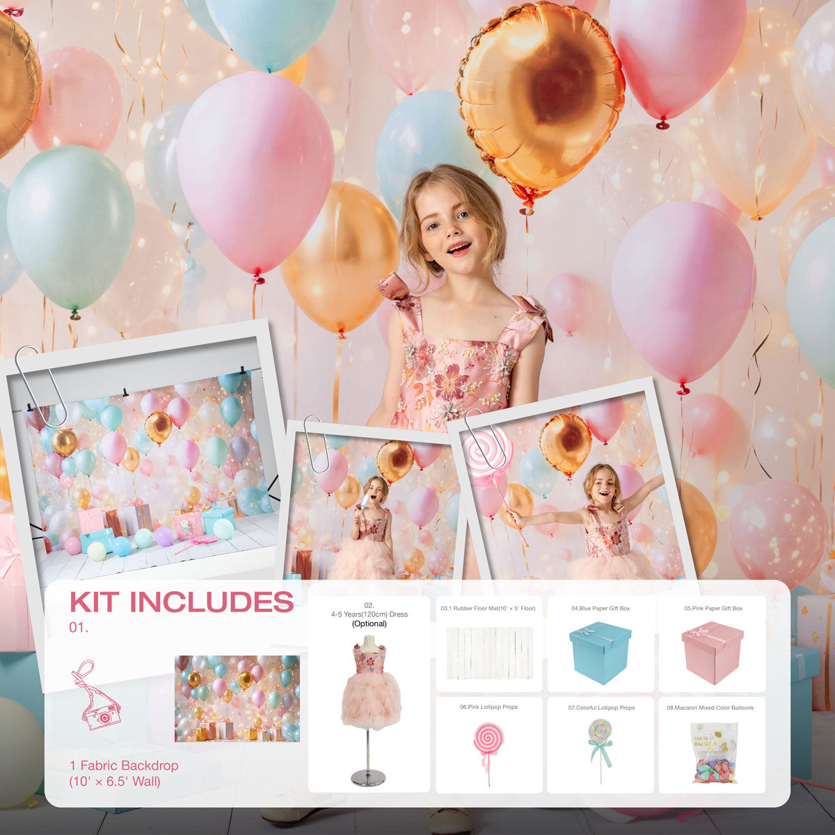 Kate Cake Smash Birthday Gift Box Balloon Photo Kit Photography Backdrops&Props Themed Bundle