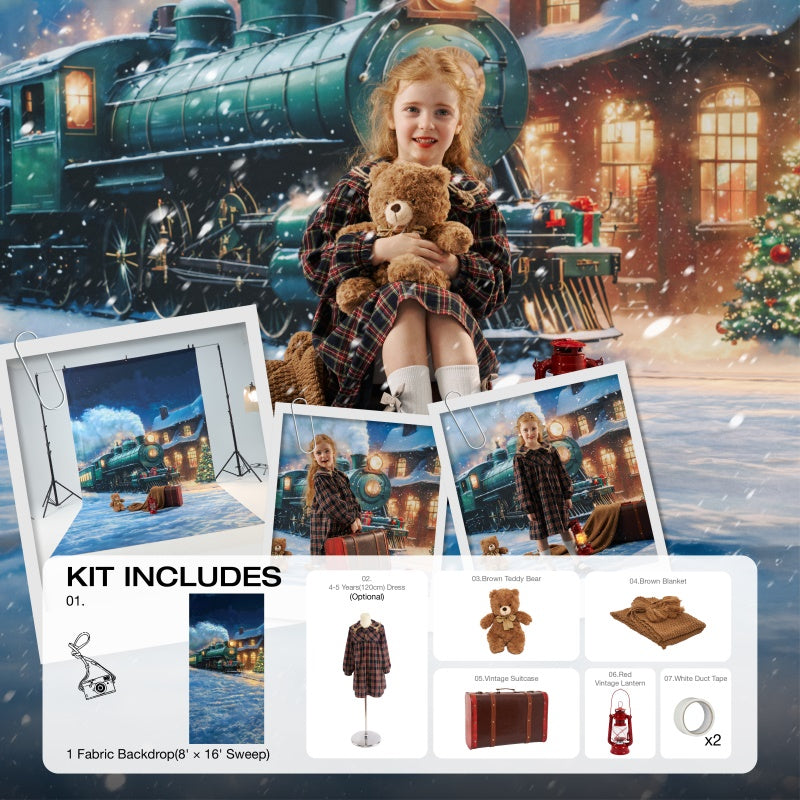 Kate Christmas Eve Train Station Photo Kit Photography Backdrops&Props Themed Bundle