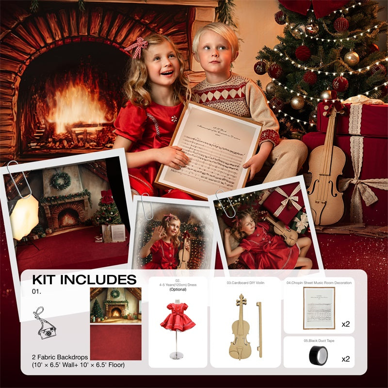 Kate Christmas Indoor Fireplace Photo Kit Photography Backdrops&Props Themed Bundle