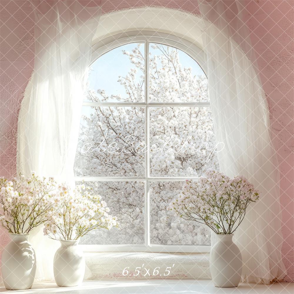 Kate Spring Window Pink Floral Backdrop Designed by Mini MakeBelieve
