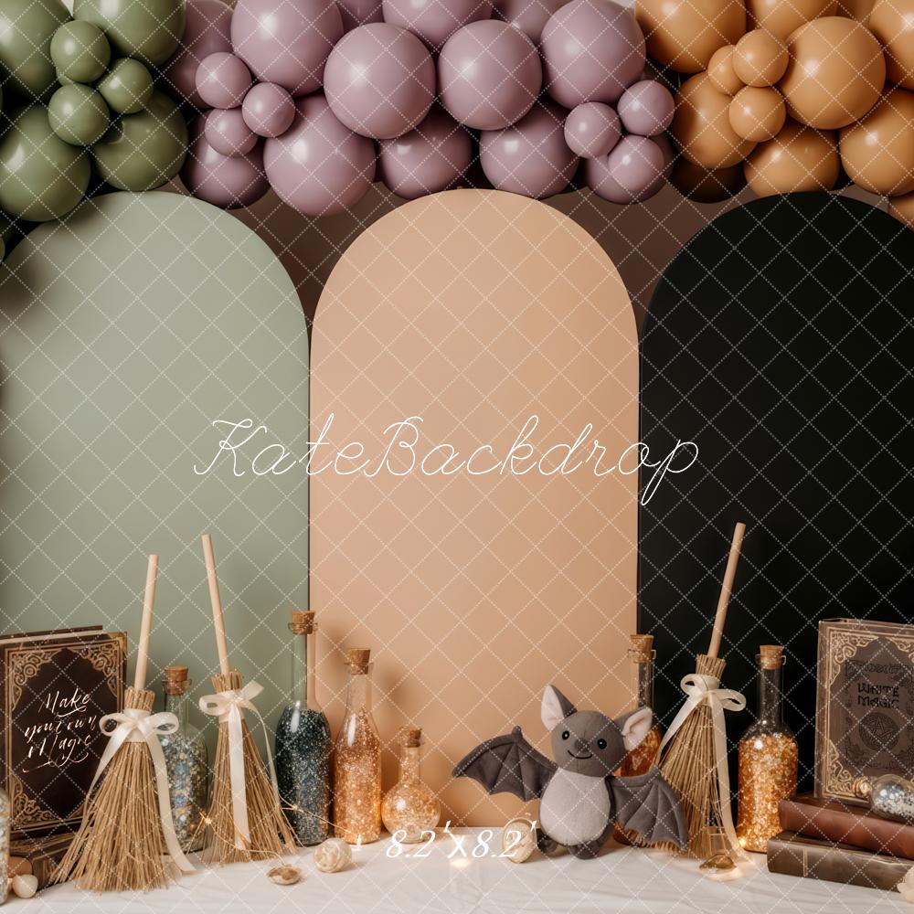 Kate Halloween Cake Smash Balloon Arch Witch Broom Bat Backdrop Designed by Patty Roberts