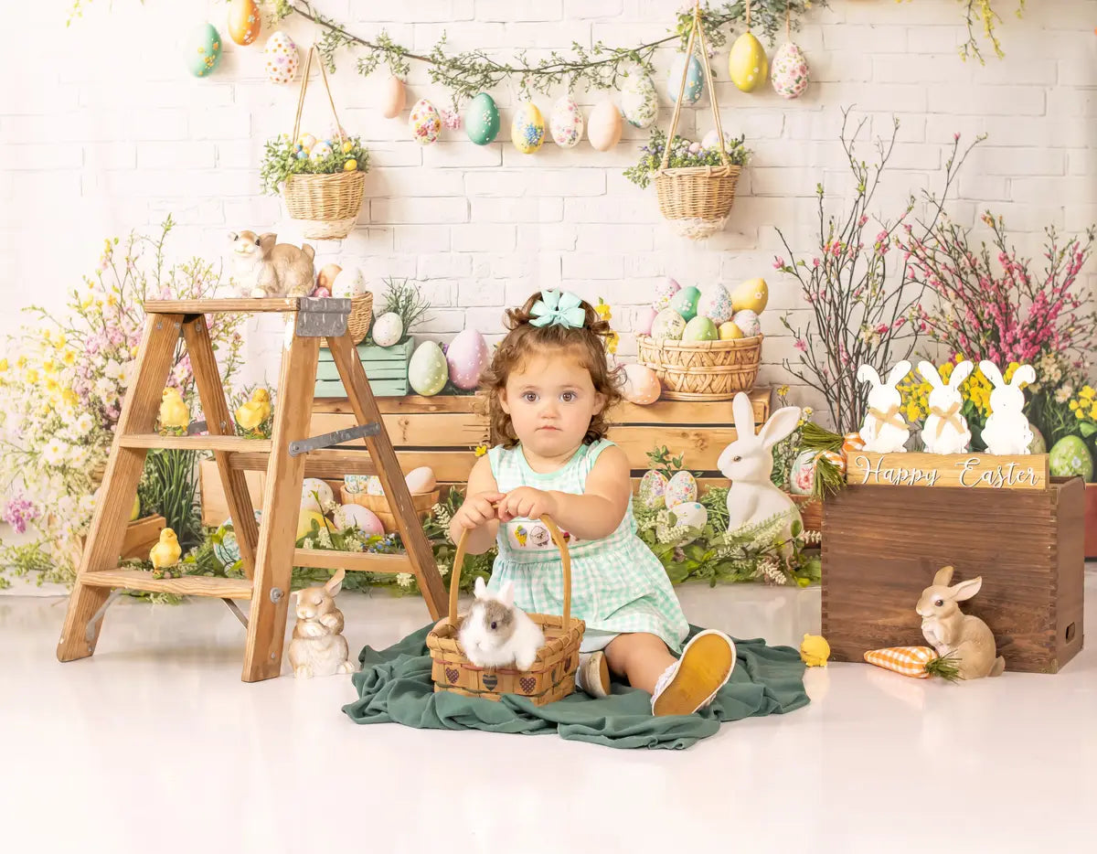 Kate Easter Floral Wooden Ladder Bunny Eggs Backdrop Designed by Emetselch