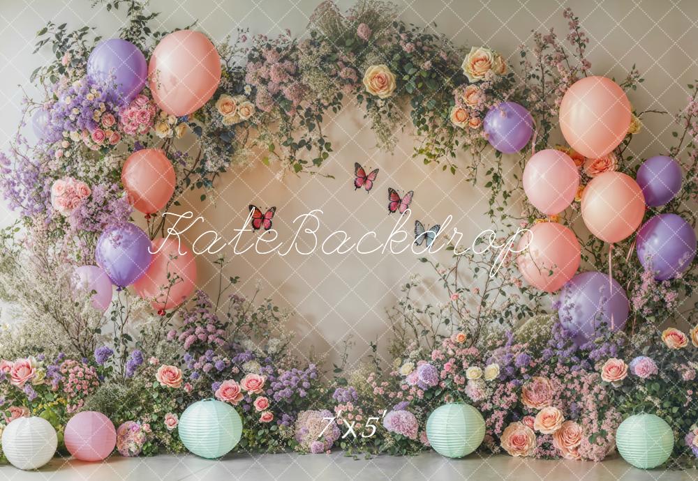 Kate Spring Floral Balloon Arch with Butterflies Backdrop for Weddings and Parties Designed by Emetselch