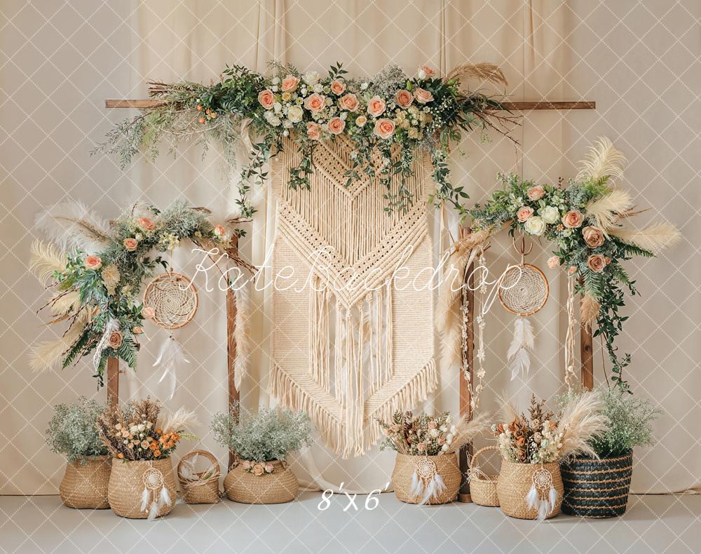 Kate Boho Flower Arch Macrame Dreamcatcher Printed Backdrop Designed by Emetselch