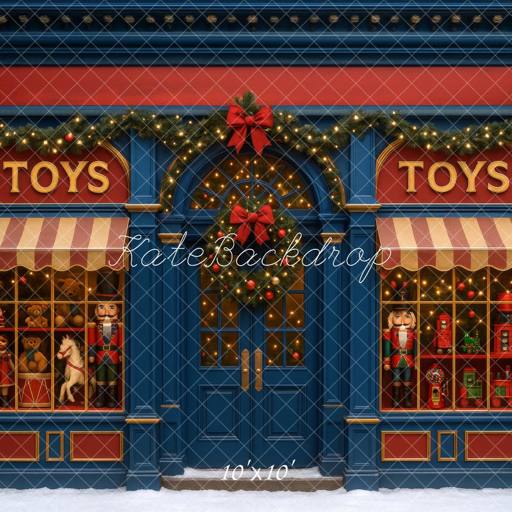 Kate Christmas Toy Store Wreath Nutcracker Backdrop Designed by Megan Leigh Photography