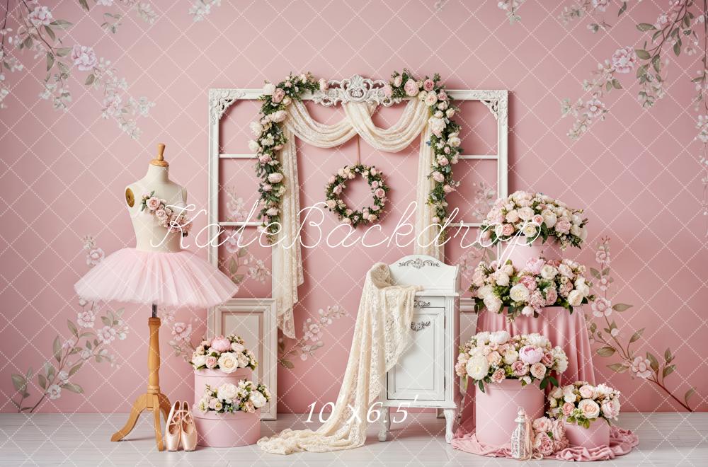 Kate Pink Flower Arch Ballerina Decor Printed Backdrop Designed by Patty Roberts