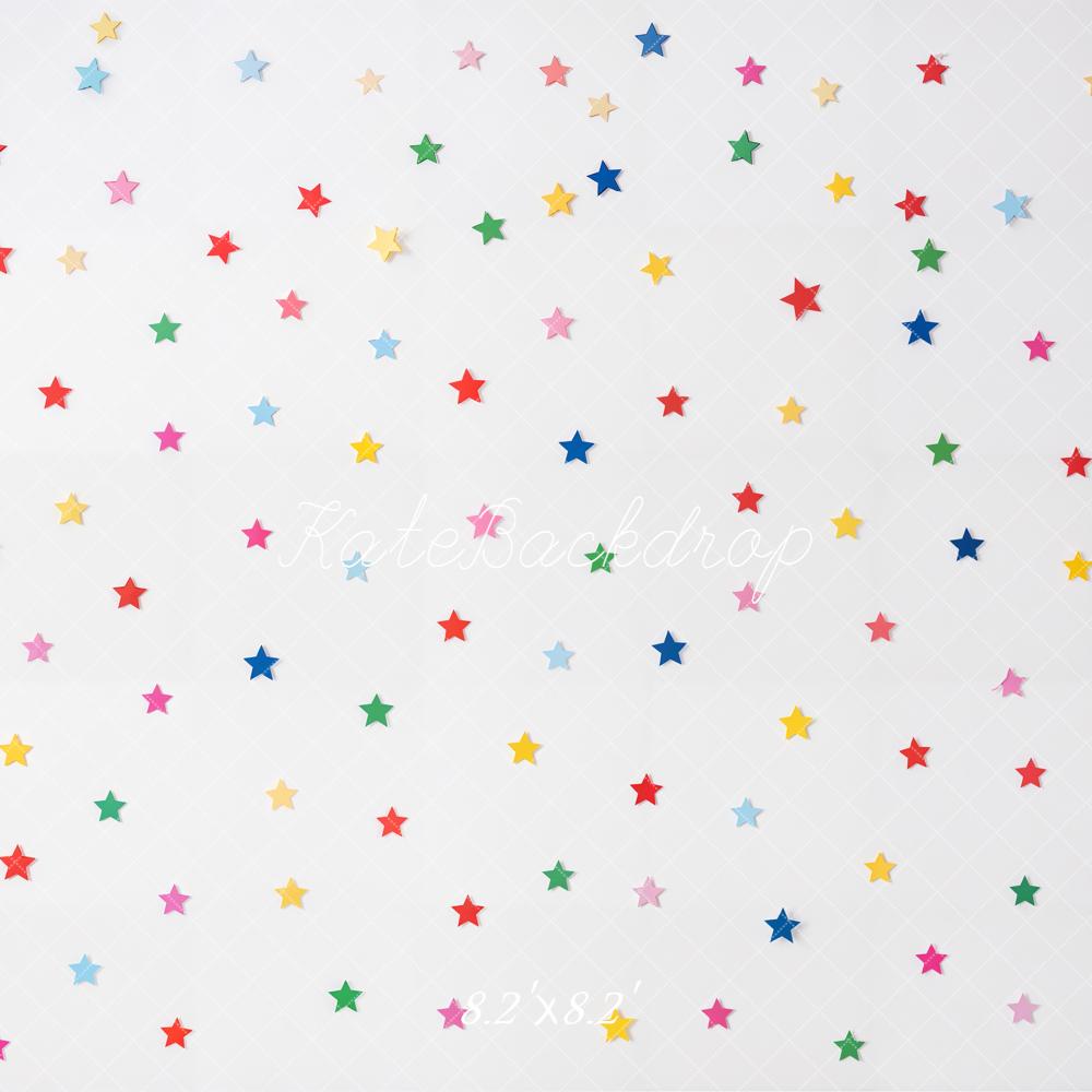 Kate Colorful Star Confetti White Printed Backdrop Designed by Emetselch