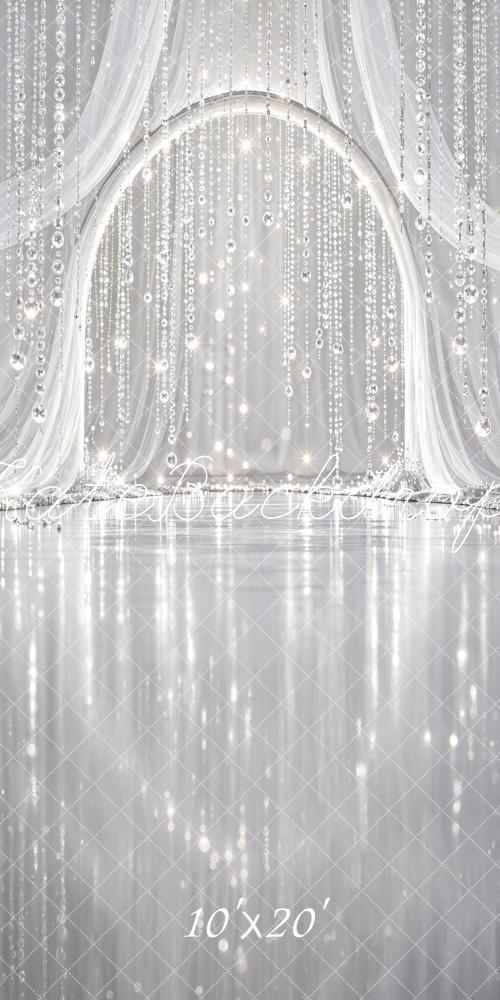 Kate Glamorous Crystal Bead Arch Silver Sheer Drapes Printed Backdrop Designed by Chain Photography